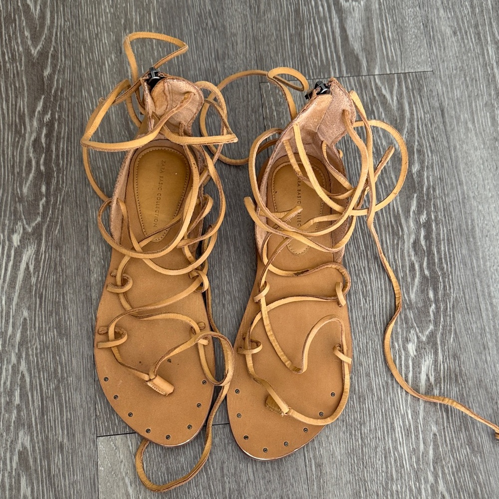 Zara Women's Tan Lace-Up Sandals